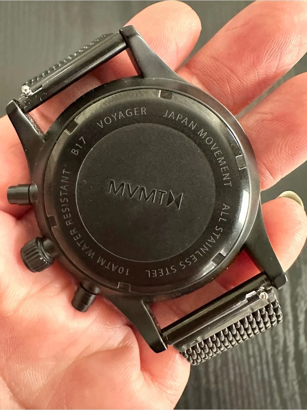MVMT Black Mesh Chronograph Watch with extra Tan Leather Strap and Box 42mm